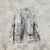 Vintage Washed Spray Dye Applique Cropped Pants | Distressed Ripped Cargo Street Trousers | OEM Streetwear