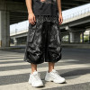 Applique Washed Spray Dye Heat Transfer Print Ripped Pants | Vintage Cargo Wide Leg Denim Cropped shorts | Custom Streetwear
