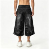 Applique Washed Spray Dye Heat Transfer Print Ripped Pants | Vintage Cargo Wide Leg Denim Cropped shorts | Custom Streetwear
