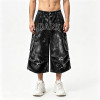 Applique Washed Spray Dye Heat Transfer Print Ripped Pants | Vintage Cargo Wide Leg Denim Cropped shorts | Custom Streetwear