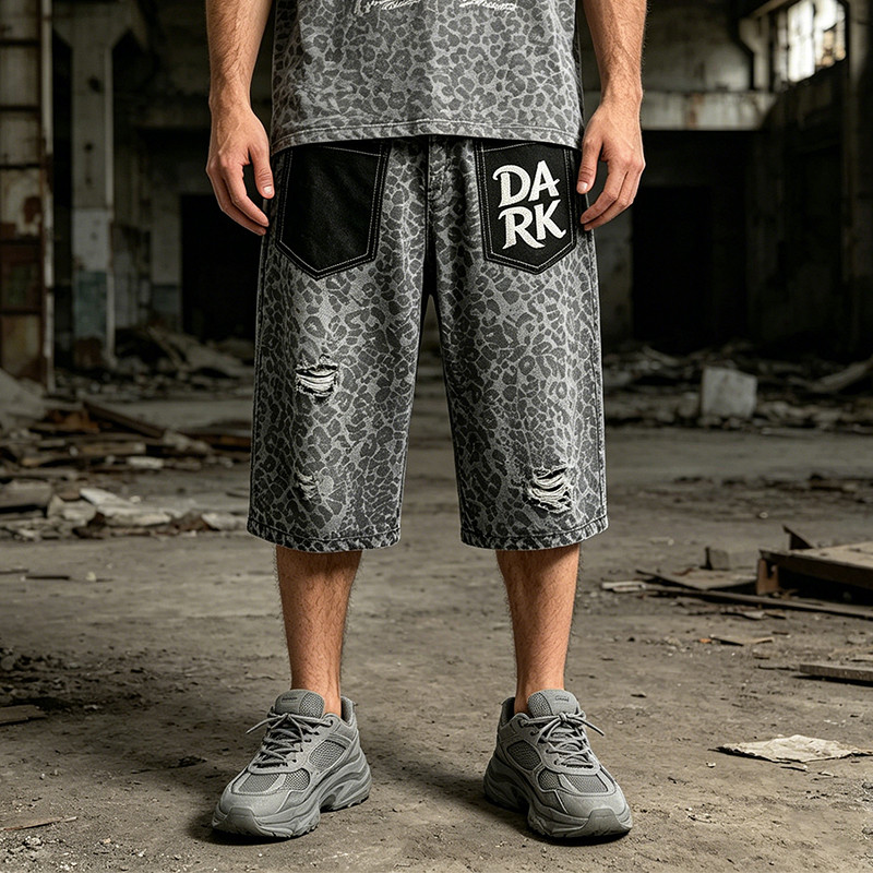 Distressed Ripped Embroidery Cropped Pants