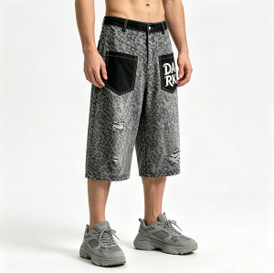 Distressed Ripped Embroidery Cropped Pants | Leopard Vintage Cropped Denim Pants | Custom Streetwear