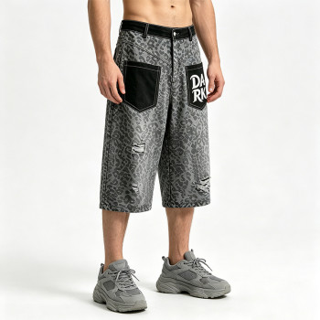 Distressed Ripped Embroidery Cropped Pants | Leopard Vintage Cropped Denim Pants | Custom Streetwear