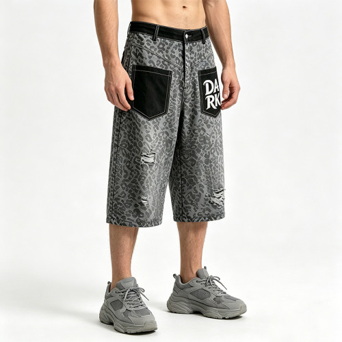 Distressed Ripped Embroidery Cropped Pants | Leopard Vintage Cropped Denim Pants | Custom Streetwear