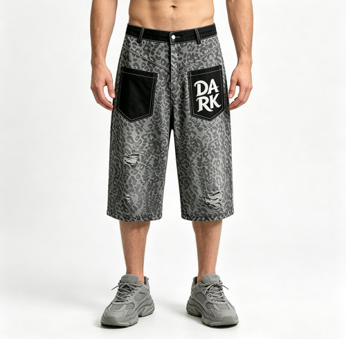 Distressed Ripped Embroidery Cropped Pants | Leopard Vintage Cropped Denim Pants | Custom Streetwear