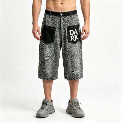 Distressed Ripped Embroidery Cropped Pants | Leopard Vintage Cropped Denim Pants | Custom Streetwear
