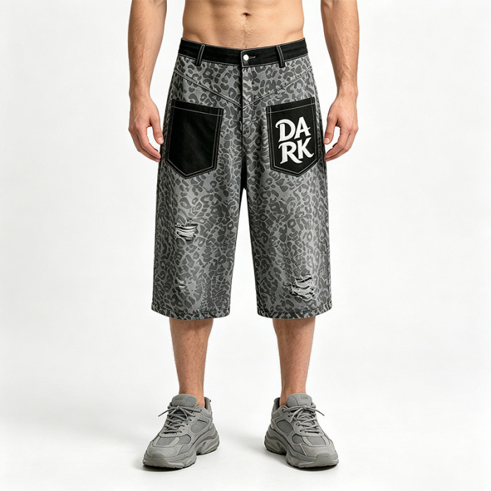 Distressed Ripped Embroidery Cropped Pants | Leopard Vintage Cropped Denim Pants | Custom Streetwear