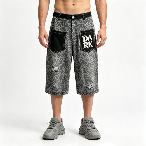 Distressed Ripped Embroidery Cropped Pants | Leopard Vintage Cropped Denim Pants | Custom Streetwear