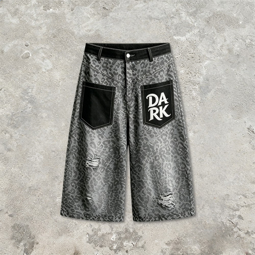 Distressed Ripped Embroidery Cropped Pants | Leopard Vintage Cropped Denim Pants | Custom Streetwear