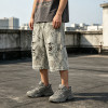 Applique Washed Heat Transfer Print Cropped Jeans | Distressed Ripped Vintage Pants |OEM Streetwear
