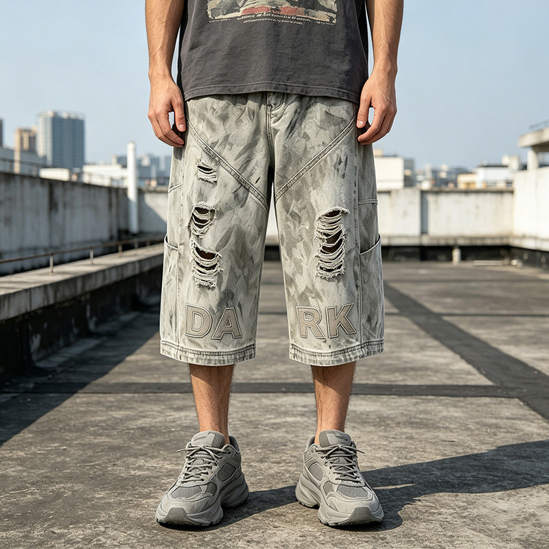 Applique Washed Heat Transfer Print Cropped Jeans