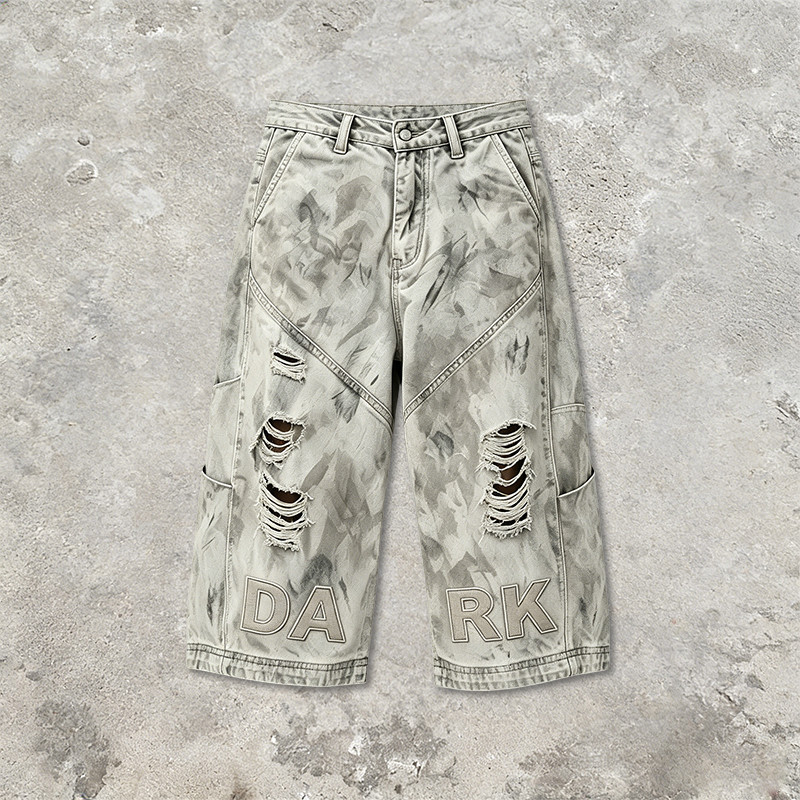 Applique Washed Heat Transfer Print Cropped Jeans
