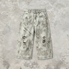 Applique Washed Heat Transfer Print Cropped Jeans | Distressed Ripped Vintage Pants |OEM Streetwear