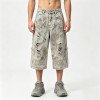 Applique Washed Heat Transfer Print Cropped Jeans | Distressed Ripped Vintage Pants |OEM Streetwear