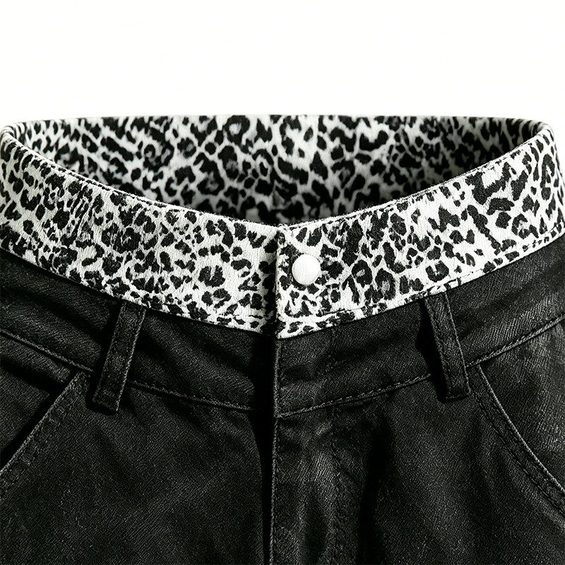 Vintage Washed Leopard Cross Embroidery Patchwork Pants