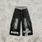 Vintage Washed Leopard Cross Embroidery Patchwork Pants | Distressed Ripped Cropped Jeans | OEM Streetwear