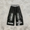 Vintage Washed Leopard Cross Embroidery Patchwork Pants | Distressed Ripped Cropped Jeans | OEM Streetwear