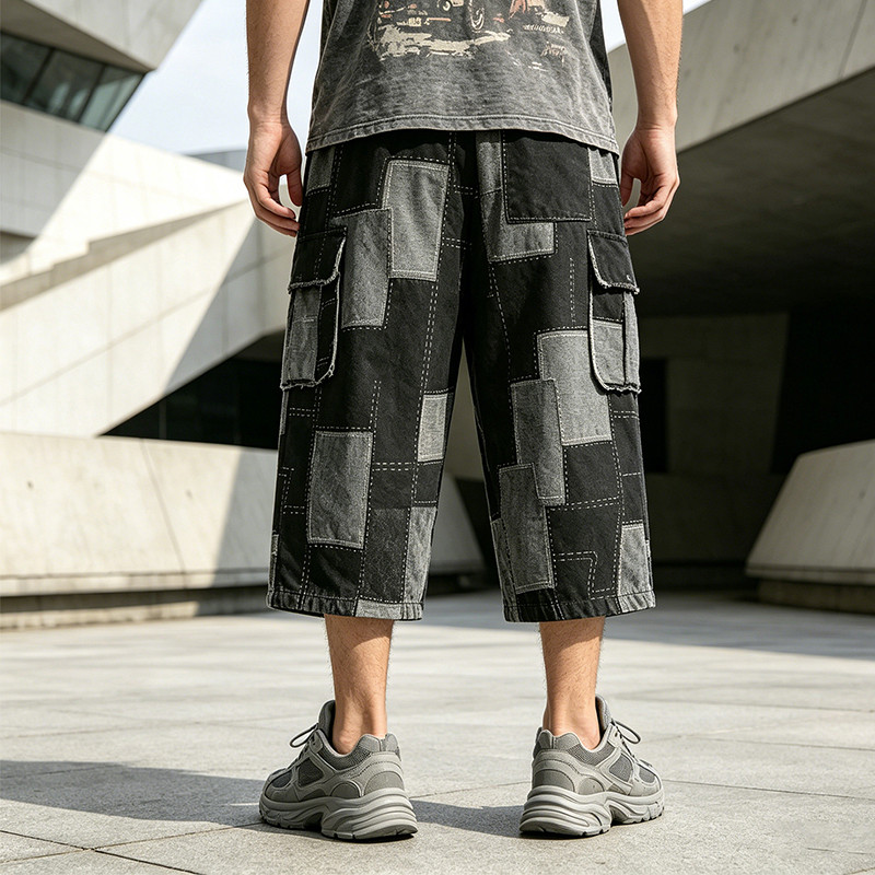Washed and Patchwork Vintage Cropped Pants