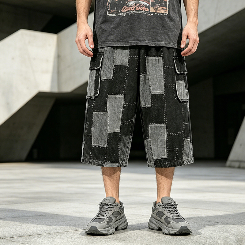 Washed and Patchwork Vintage Cropped Pants