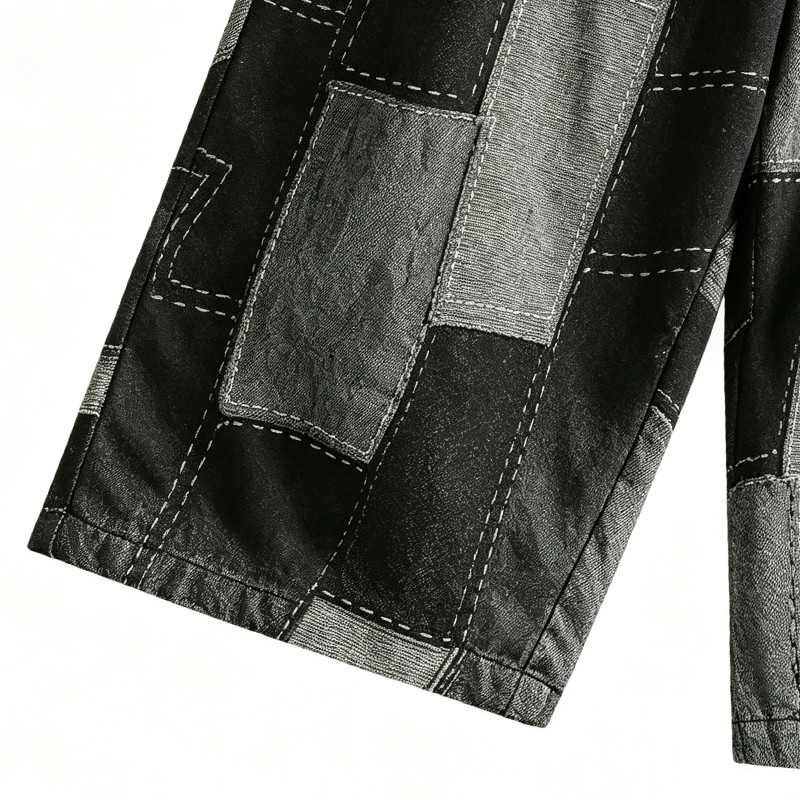 Washed and Patchwork Vintage Cropped Pants