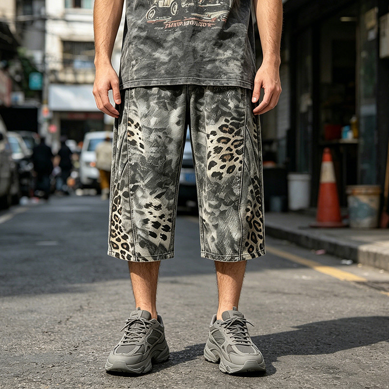 Washed Spray dye Heat Transfer Print Cropped shorts