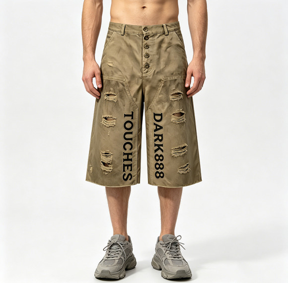 Applique Washed Spray Dye Vintage Cargo Pants | Distressed Ripped Capri Shorts | Streetwear Manufacturer