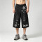 Washed Spray Dye Applique Star Patchwork Embroidery Cropped shorts | Distressed Ripped Black Cropped Pants | Custom Streetwear