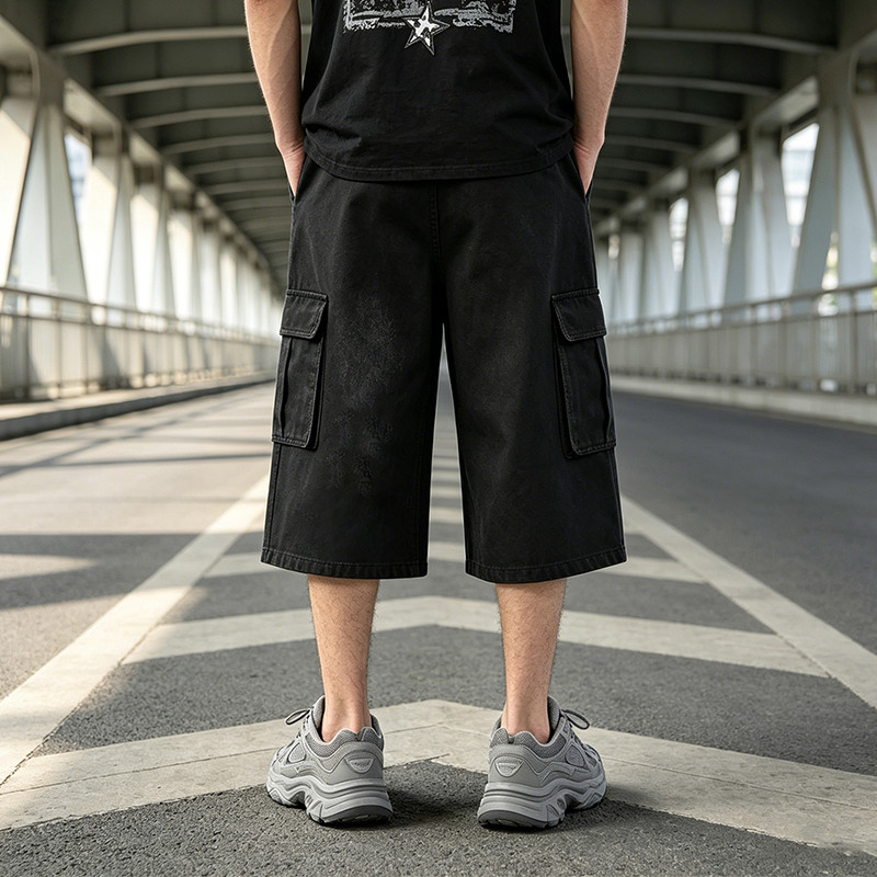 Washed Spray Dye Applique Star Patchwork Embroidery Cropped shorts