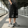 Washed Spray Dye Applique Star Patchwork Embroidery Cropped shorts | Distressed Ripped Black Cropped Pants | Custom Streetwear
