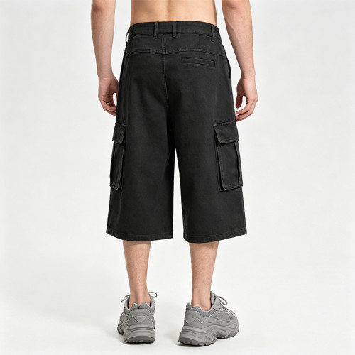 Washed Spray Dye Applique Star Patchwork Embroidery Cropped shorts | Distressed Ripped Black Cropped Pants | Custom Streetwear