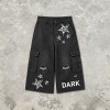 Washed Spray Dye Applique Star Patchwork Embroidery Cropped shorts | Distressed Ripped Black Cropped Pants | Custom Streetwear
