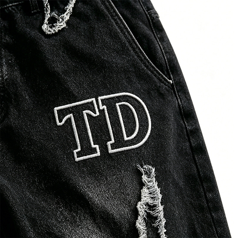 Applique Vintage Black Washed Spray Dye Cropped Pants