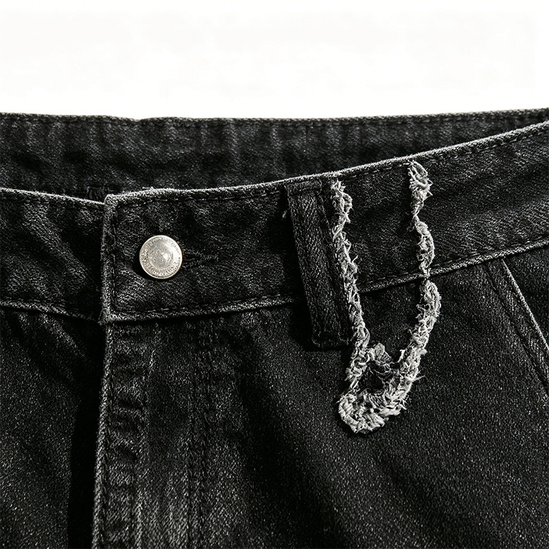 Applique Vintage Black Washed Spray Dye Cropped Pants