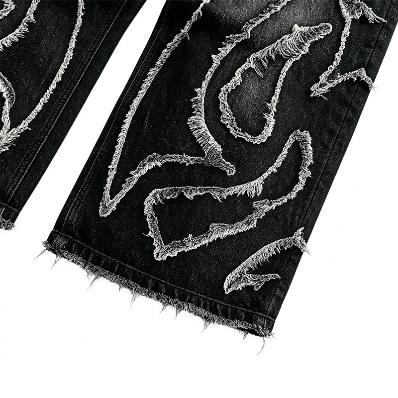 Applique Vintage Black Washed Spray Dye Cropped Pants
