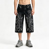 Applique Vintage Black Washed Spray Dye Cropped Pants | Distressed Ripped and Abrade | Custom Streetwear