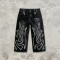 Applique Vintage Black Washed Spray Dye Cropped Pants | Distressed Ripped and Abrade | Custom Streetwear