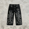 Applique Vintage Black Washed Spray Dye Cropped Pants | Distressed Ripped and Abrade | Custom Streetwear