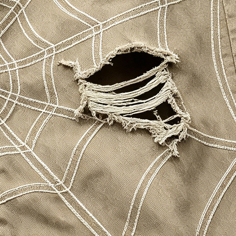 Washed Spiderweb Applique Cropped Pants