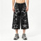 Star Applique Spray Dye Washed Denim Capri Pants | Black Eyelet Distressed rippped pants  | OEM Streetwear
