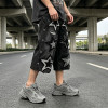 Star Applique Spray Dye Washed Denim Capri Pants | Black Eyelet Distressed rippped pants  | OEM Streetwear