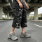 Star Applique Spray Dye Washed Denim Capri Pants | Black Eyelet Distressed rippped pants  | OEM Streetwear