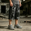 Screen Print Washed Bleach Spray Dye Applique Cropped shorts | Distressed Ripped Vintage Pants | OEM Streetwear