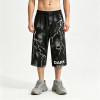Screen Print Washed Bleach Spray Dye Applique Cropped shorts | Distressed Ripped Vintage Pants | OEM Streetwear