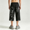 Screen Print Washed Bleach Spray Dye Applique Cropped shorts | Distressed Ripped Vintage Pants | OEM Streetwear
