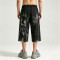 Screen Print Washed Bleach Spray Dye Applique Cropped shorts | Distressed Ripped Vintage Pants | OEM Streetwear