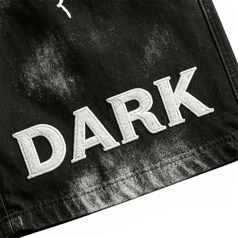Screen Print Washed Bleach Spray Dye Applique Cropped shorts