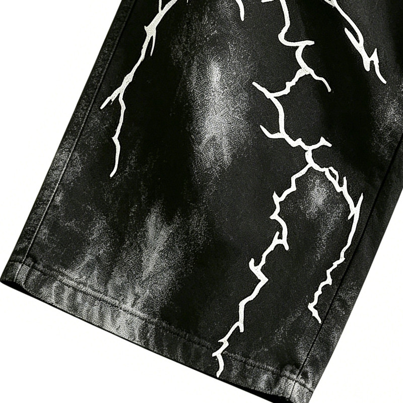 Screen Print Washed Bleach Spray Dye Applique Cropped shorts