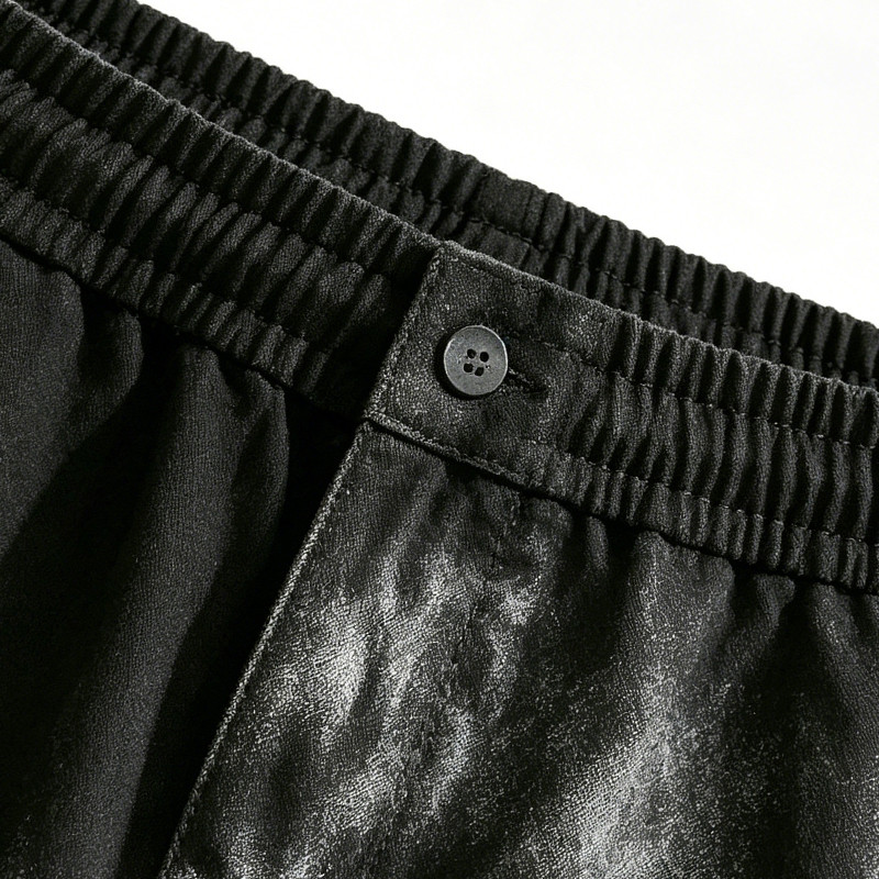 Screen Print Washed Bleach Spray Dye Applique Cropped shorts