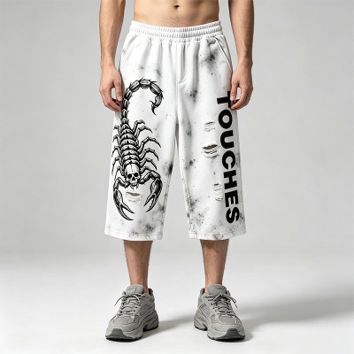 Vintage Spray Dye Scorpion Screen Print Cropped Pants | Distressed Ripped Detailing | Custom Streetwear
