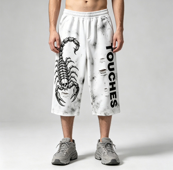 Vintage Spray Dye Scorpion Screen Print Cropped Pants | Distressed Ripped Detailing | Custom Streetwear